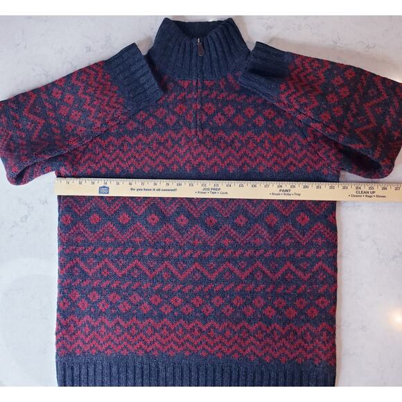 Vintage J. CREW 1/4 Zip Sweater 100% Lamb's Wool Fair Isle Men's Medium Red Gray - Picture 9 of 13
